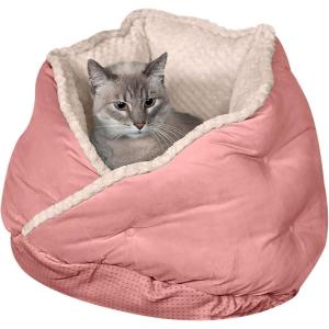 Furhaven 18″ Round Pet Bed for Indoor Cats & Small Dogs, 100% Washable, For Pets Up to 14 lbs – Minky Plush & Velvet Hug Bed – Soft Pink, 18-inch