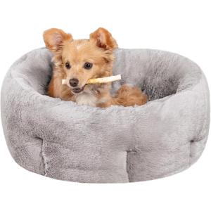 Furhaven 20″ Round Self-Warming Pet Bed for Indoor Cats & Small Dogs, 100% Washable, For Pets Up to 20 lbs – Hi Lo Plush Luxe Faux Fur Cuddler – Cream, Small(Hi Lo Cuddler – Faux Fur (Gray))