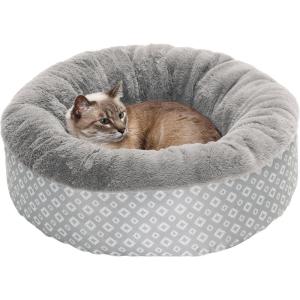 Furhaven 23″ Round Donut Dog Bed for Indoor Cats & Small Dogs, Washable, For Dogs Up to 20 lbs – Plush & Diamond Print Donut Bed – Gray, Small(Plush & Diamond Print (Gray))