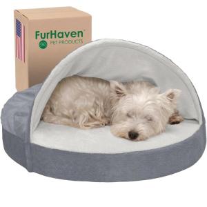 Furhaven 26″ Round Cooling Gel Dog Bed for Medium/Small Dogs w/ Removable Washable Cover, For Dogs Up to 30 lbs – Sherpa & Suede Snuggery – Espresso, 26-inch(Microvelvet Silver)