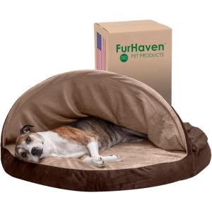 Furhaven 26″ Round Cooling Gel Dog Bed for Medium/Small Dogs w/ Removable Washable Cover, For Dogs Up to 30 lbs – Sherpa & Suede Snuggery – Espresso, 26-inch(Microvelvet Espresso)