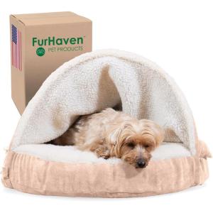 Furhaven 26″ Round Memory Foam Dog Bed for Medium/Small Dogs w/ Removable Washable Cover, For Dogs Up to 30 lbs – Sherpa & Suede Snuggery – Espresso, 26-inch(Faux Lambswool & Suede Cream)