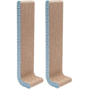 Furhaven 2-Pack Scratching Boards w/ Catnip & Wall-Mounting Hooks for Indoor Cats, Reversible – Wall-Mounted Corrugated Cat Scratchers – Gray/White Print, Standard/2-Pack(Seaglass)