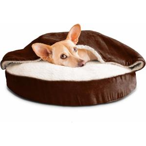 Furhaven 44″ Round Orthopedic Dog Bed for Large Dogs w/ Removable Washable Cover, For Dogs Up to 80 lbs – Sherpa & Suede Snuggery – Gray, 44-inch(Espresso)