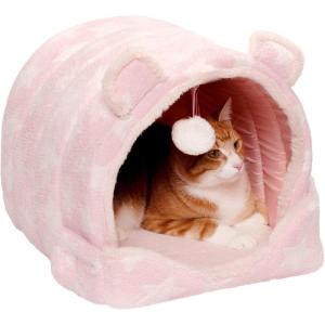 Furhaven Cat Bed Snuggle Hideout for Indoor Cats & Small Dogs, Washable & Foldable w/ Plush Ball Toy – Snuggle Hideout Pet Tent – Pink Stars, Small(Cozy Cave – Fleece & Faux Fur (Pink Stars))