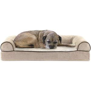 Furhaven Cooling Gel Dog Bed for Large Dogs w/ Removable Bolsters & Washable Cover, For Dogs Up to 95 lbs – Plush & Suede Sofa – Deep Pool, Jumbo/XL(Cream)