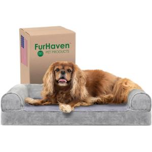 Furhaven Cooling Gel Dog Bed for Large Dogs w/ Removable Bolsters & Washable Cover, For Dogs Up to 95 lbs – Plush & Suede Sofa – Deep Pool, Jumbo/XL(Smoke Gray)