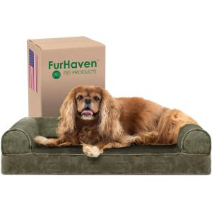 Furhaven Cooling Gel Dog Bed for Large Dogs w/ Removable Bolsters & Washable Cover, For Dogs Up to 95 lbs – Plush & Suede Sofa – Deep Pool, Jumbo/XL(Dark Sage)