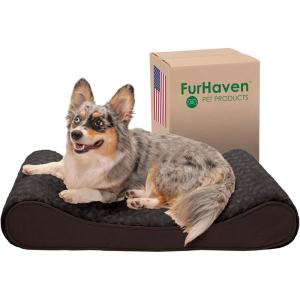 Furhaven Cooling Gel Dog Bed for Large Dogs w/ Removable Washable Cover, For Dogs Up to 75 lbs – Ultra Plush Faux Fur & Suede Luxe Lounger Contour Mattress – Chocolate, Jumbo/XL(Chocolate (Ultra Plush Faux Fur & Suede Luxe))
