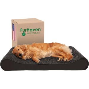 Furhaven Cooling Gel Dog Bed for Large Dogs w/ Removable Washable Cover, For Dogs Up to 75 lbs – Ultra Plush Faux Fur & Suede Luxe Lounger Contour Mattress – Chocolate, Jumbo/XL(Chocolate)