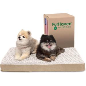 Furhaven Cooling Gel Dog Bed for Large Dogs w/ Removable Washable Cover, For Dogs Up to 95 lbs – Ultra Plush Faux Fur & Suede Mattress – Gray, Jumbo/XXL(Ultra Plush Curly Faux Fur (Cream))