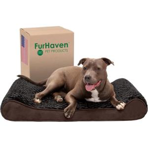 Furhaven Cooling Gel Dog Bed for Large/Medium Dogs w/ Removable Washable Cover, For Dogs Up to 38 lbs – Ultra Plush Faux Fur & Suede Luxe Lounger Contour Mattress – Gray, Large(Ultra Plush (Chocolate))