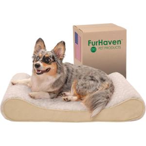 Furhaven Cooling Gel Dog Bed for Large/Medium Dogs w/ Removable Washable Cover, For Dogs Up to 38 lbs – Ultra Plush Faux Fur & Suede Luxe Lounger Contour Mattress – Gray, Large(Ultra Plush (Cream))
