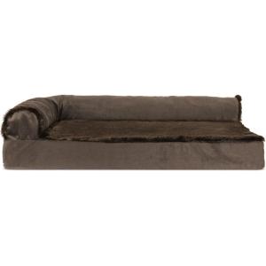 Furhaven Cooling Gel Dog Bed for Medium/Small Dogs w/ Removable Bolsters & Washable Cover, For Dogs Up to 35 lbs – Pinsonic Quilted Paw L Shaped Chaise – Titanium, Medium((Plush & Velvet) Sable Brown)