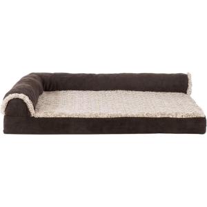 Furhaven Cooling Gel Dog Bed for Medium/Small Dogs w/ Removable Bolsters & Washable Cover, For Dogs Up to 35 lbs – Pinsonic Quilted Paw L Shaped Chaise – Titanium, Medium((Two-Tone Faux Fur & Suede) Espresso)