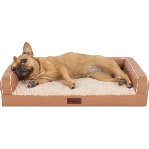 Furhaven Cooling Gel Dog Bed for Medium/Small Dogs w/ Removable Bolsters & Washable Cover, For Dogs Up to 35 lbs – Quilted Sofa – Silver Gray, Medium(Camel)
