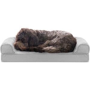 Furhaven Cooling Gel Dog Bed for Medium/Small Dogs w/ Removable Bolsters & Washable Cover, For Dogs Up to 35 lbs – Quilted Sofa – Silver Gray, Medium(Silver Gray)