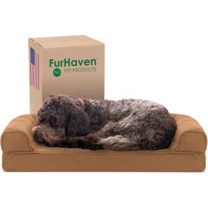 Furhaven Cooling Gel Dog Bed for Medium/Small Dogs w/ Removable Bolsters & Washable Cover, For Dogs Up to 35 lbs – Quilted Sofa – Silver Gray, Medium(Toasted Brown)