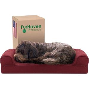 Furhaven Cooling Gel Dog Bed for Medium/Small Dogs w/ Removable Bolsters & Washable Cover, For Dogs Up to 35 lbs – Quilted Sofa – Silver Gray, Medium(Wine Red)