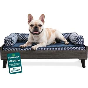 Furhaven Elevated Dog Bed Frame for 30″ x 20″ Medium Dog Beds, Easy Assembly – Mid-Century Modern Bed Frame – Gray Wash, Medium(Veneer Gray Wash)