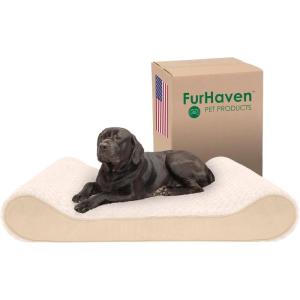 Furhaven Memory Foam Dog Bed for Extra Large Dogs w/ Removable Washable Cover, For Dogs Up to 180 lbs – Ultra Plush Faux Fur & Suede Luxe Lounger Contour Mattress – Cream, Giant/XXXL