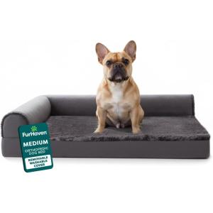 Furhaven Orthopedic Dog Bed for Large Dogs w/ Removable Bolsters & Washable Cover, For Dogs Up to 95 lbs – Plush & Velvet L Shaped Chaise – Sable Brown, Jumbo/XL(Platinum Gray)