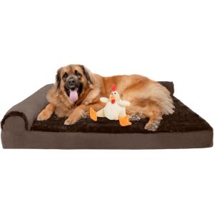 Furhaven Orthopedic Dog Bed for Large Dogs w/ Removable Bolsters & Washable Cover, For Dogs Up to 95 lbs – Plush & Velvet L Shaped Chaise – Sable Brown, Jumbo/XL(Rooster Toy + Sable Brown)