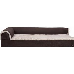 Furhaven Orthopedic Dog Bed for Large Dogs w/ Removable Bolsters & Washable Cover, For Dogs Up to 95 lbs – Plush & Velvet L Shaped Chaise – Sable Brown, Jumbo/XL(Sable Brown)