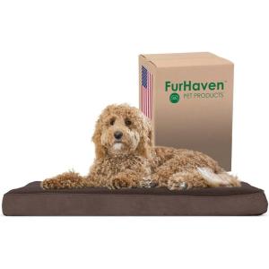 Furhaven Orthopedic Dog Bed for Large Dogs w/ Removable Washable Cover, For Dogs Up to 95 lbs – Ultra Plush Faux Fur & Suede Mattress – Gray, Jumbo/XL(Espresso)