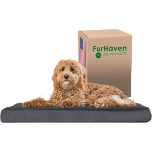 Furhaven Orthopedic Dog Bed for Large Dogs w/ Removable Washable Cover, For Dogs Up to 95 lbs – Ultra Plush Faux Fur & Suede Mattress – Gray, Jumbo/XL(Gray)