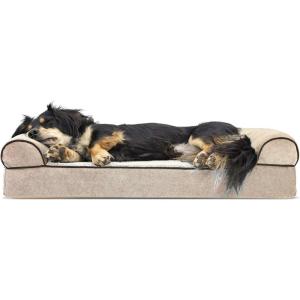 Furhaven Orthopedic Dog Bed for Large/Medium Dogs w/ Removable Bolsters & Washable Cover, For Dogs Up to 55 lbs – Plush & Suede Sofa – Gray, Large(Cream)