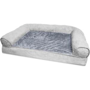 Furhaven Orthopedic Dog Bed for Large/Medium Dogs w/ Removable Bolsters & Washable Cover, For Dogs Up to 55 lbs – Plush & Suede Sofa – Gray, Large(Gray)
