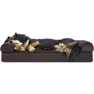 Furhaven Orthopedic Dog Bed for Large/Medium Dogs w/ Removable Bolsters & Washable Cover, For Dogs Up to 55 lbs – Plush & Suede Sofa – Gray, Large(Coffee)