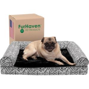 Furhaven Orthopedic Dog Bed for Medium/Small Dogs w/ Removable Bolsters & Washable Cover, For Dogs Up to 35 lbs – Plush & Suede Sofa – Espresso, Medium((Plush & Southwest Kilim Woven Decor) Boulder Gray)