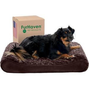 Furhaven Orthopedic Dog Bed for Medium/Small Dogs w/ Removable Washable Cover, For Dogs Up to 23 lbs – Ultra Plush Faux Fur & Suede Luxe Lounger Contour Mattress – Chocolate, Medium