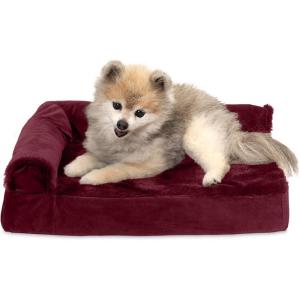 Furhaven Pillow Dog Bed for Large/Medium Dogs w/ Removable Bolsters & Washable Cover – Plush & Velvet L Shaped Chaise – Platinum Gray, Large((Plush & Velvet) Merlot Red)