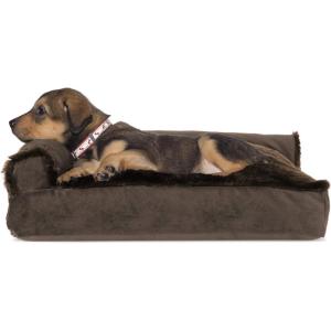Furhaven Pillow Dog Bed for Large/Medium Dogs w/ Removable Bolsters & Washable Cover – Plush & Velvet L Shaped Chaise – Platinum Gray, Large(Velvet Sable Brown)