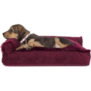 Furhaven Pillow Dog Bed for Large/Medium Dogs w/ Removable Bolsters & Washable Cover – Plush & Velvet L Shaped Chaise – Platinum Gray, Large(Velvet Merlot Red)
