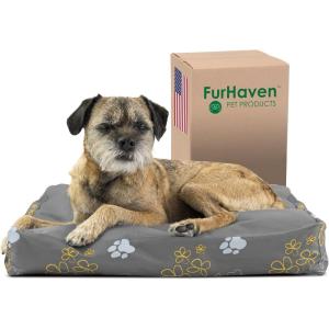 Furhaven Pillow Dog Bed for Medium/Small Dogs w/ Removable Washable Cover – Ultra Plush Faux Fur & Suede Mattress – Cream, Medium(Garden Iron Gate)