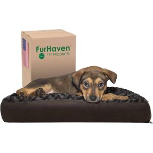 Furhaven Pillow Dog Bed for Medium/Small Dogs w/ Removable Washable Cover – Ultra Plush Faux Fur & Suede Mattress – Cream, Medium(Plush Chocolate)