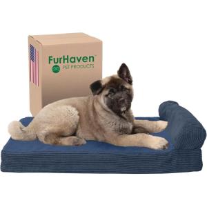 Furhaven Replacement Dog Bed Cover Berber & Suede Blanket Top Mattress, Machine Washable – Espresso, Large(Chaise – Fleece & Corduroy (Navy Blue))