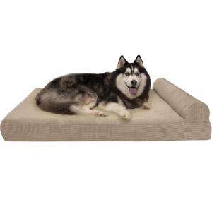 Furhaven Replacement Dog Bed Cover Berber & Suede Blanket Top Mattress, Machine Washable – Espresso, Large(Chaise – Fleece & Corduroy (Sandstone))