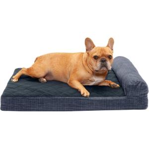 Furhaven Replacement Dog Bed Cover Berber & Suede Blanket Top Mattress, Machine Washable – Espresso, Large(Chaise – Quilted Fleece & Print Suede (Dk Blue))