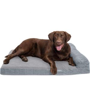 Furhaven Replacement Dog Bed Cover Berber & Suede Blanket Top Mattress, Machine Washable – Espresso, Large(Chaise – Quilted Fleece & Print Suede (Titanium))