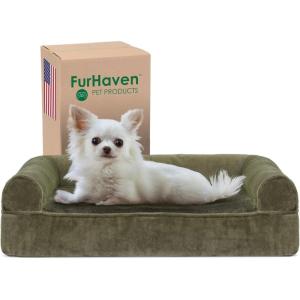 Furhaven Replacement Dog Bed Cover Berber & Suede Blanket Top Mattress, Machine Washable – Espresso, Large((Faux Fur & Velvet) Dark Sage)