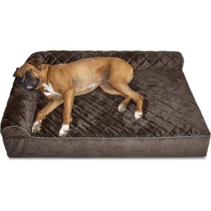 Furhaven Replacement Dog Bed Cover Berber & Suede Blanket Top Mattress, Machine Washable – Espresso, Large(Goliath L Chaise – Faux Fur & Velvet (Espresso))