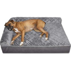 Furhaven Replacement Dog Bed Cover Berber & Suede Blanket Top Mattress, Machine Washable – Espresso, Large(Goliath L Chaise – Faux Fur & Velvet (Gray))