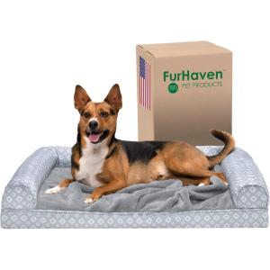 Furhaven Replacement Dog Bed Cover Berber & Suede Blanket Top Mattress, Machine Washable – Espresso, Large(Gray (Plush & Diamond Print Nest Top))