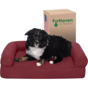 Furhaven Replacement Dog Bed Cover Berber & Suede Blanket Top Mattress, Machine Washable – Espresso, Large(Wine Red (Quilted Sofa))