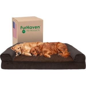 Furhaven Replacement Dog Bed Cover Sherpa & Chenille Sofa-Style, Machine Washable – Coffee, Medium(Coffee (Sherpa & Chenille))